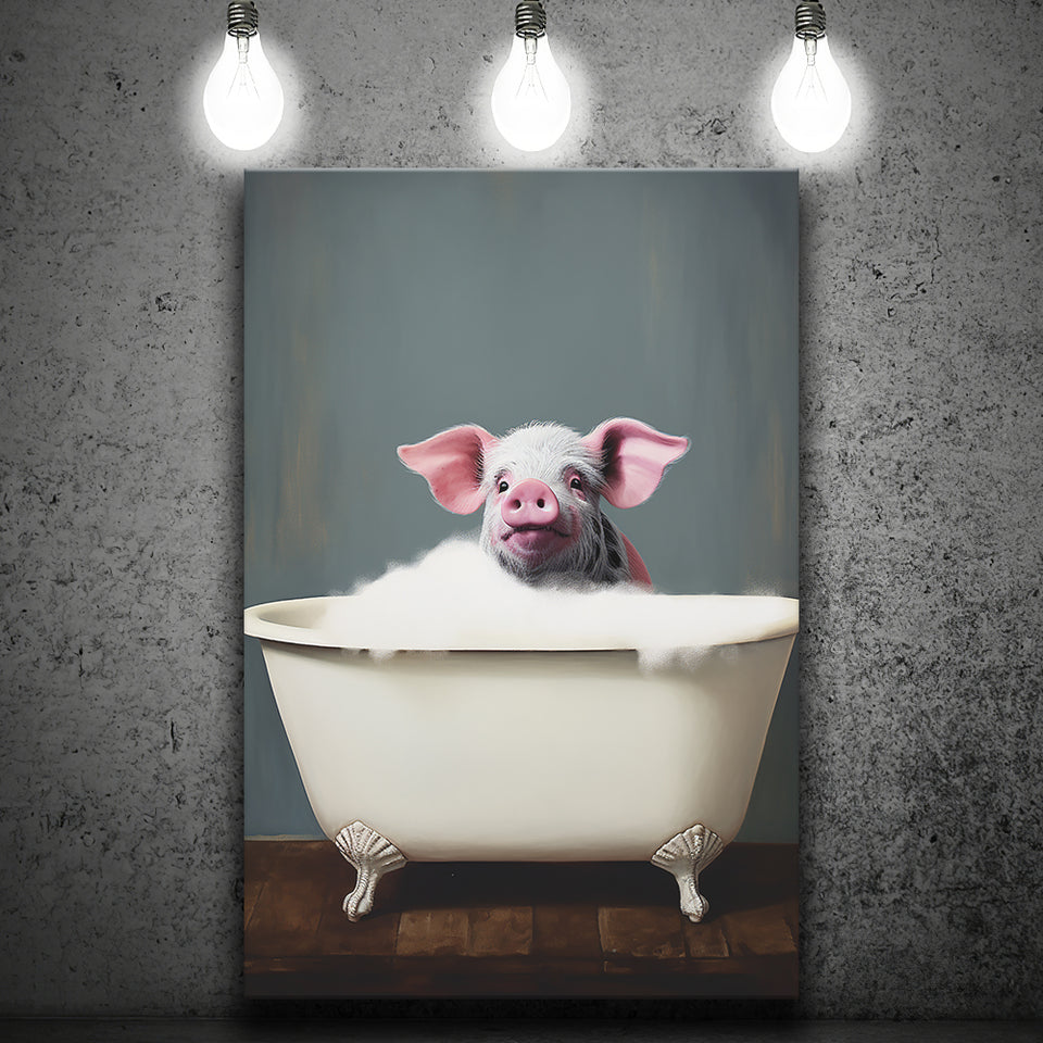 Pig In Bathtube, Bathroom Art Funny Pig Painting, Painting Art, Canvas Prints Wall Art Home Decor