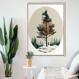 Pine Tree Retro Art Print, Large Canvas, Framed Canvas Print Wall Art Home Decor, Floating Frame