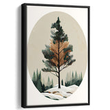 Pine Tree Retro Art Print, Large Canvas, Framed Canvas Print Wall Art Home Decor, Floating Frame