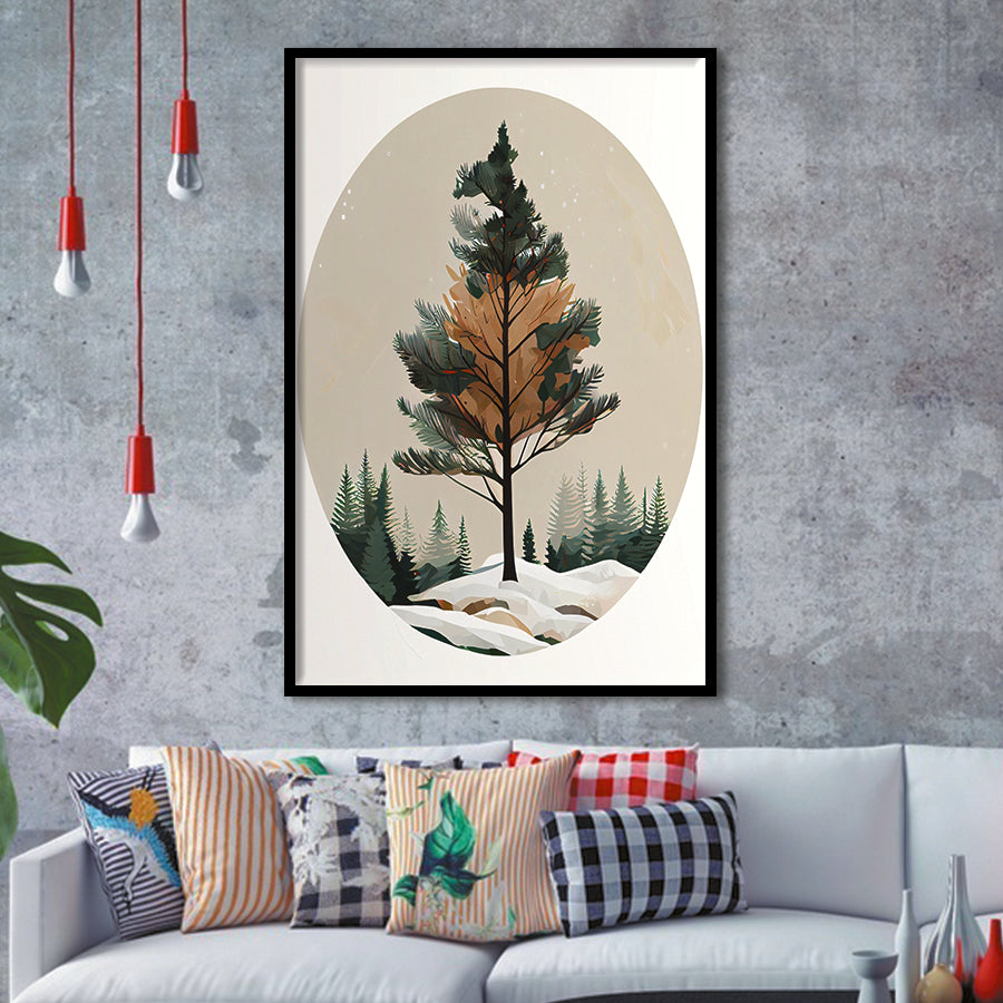 Pine Tree Retro Art Print, City Art Print, Framed Art Print Wall Art Home Decor, Framed Picture