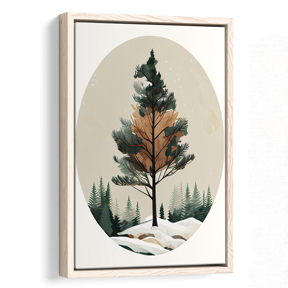 Pine Tree Retro Art Print, Large Canvas, Framed Canvas Print Wall Art Home Decor, Floating Frame