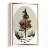 Pine Tree Retro Art Print, Large Canvas, Framed Canvas Print Wall Art Home Decor, Floating Frame