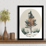 Pine Tree Retro Art Print, Large Canvas, Framed Canvas Print Wall Art Home Decor, Floating Frame