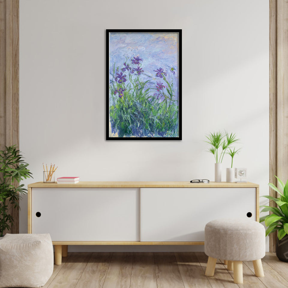 Pink-Purple Irises By Claude Monet-Art Print,Frame Art,Plexiglass Cover