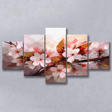 Pink Cherry Blossom Wall Art, 5 Panel Canvas Prints Wall Art,Mixed Canvas, Large Canvas