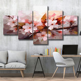 Pink Cherry Blossom Wall Art, 5 Panel Canvas Prints Wall Art,Mixed Canvas, Large Canvas