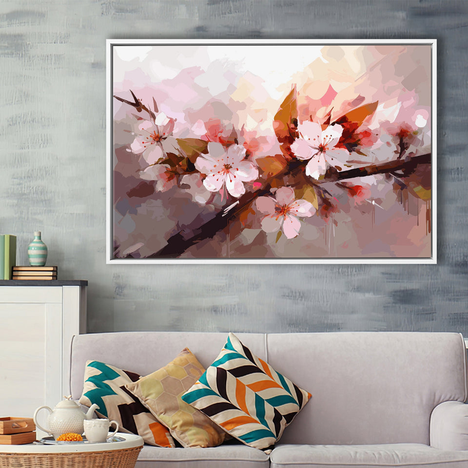 Pink Cherry Blossom Wall Art Framed Canvas Prints Wall Art, Floating Frame, Large Canvas Home Decor