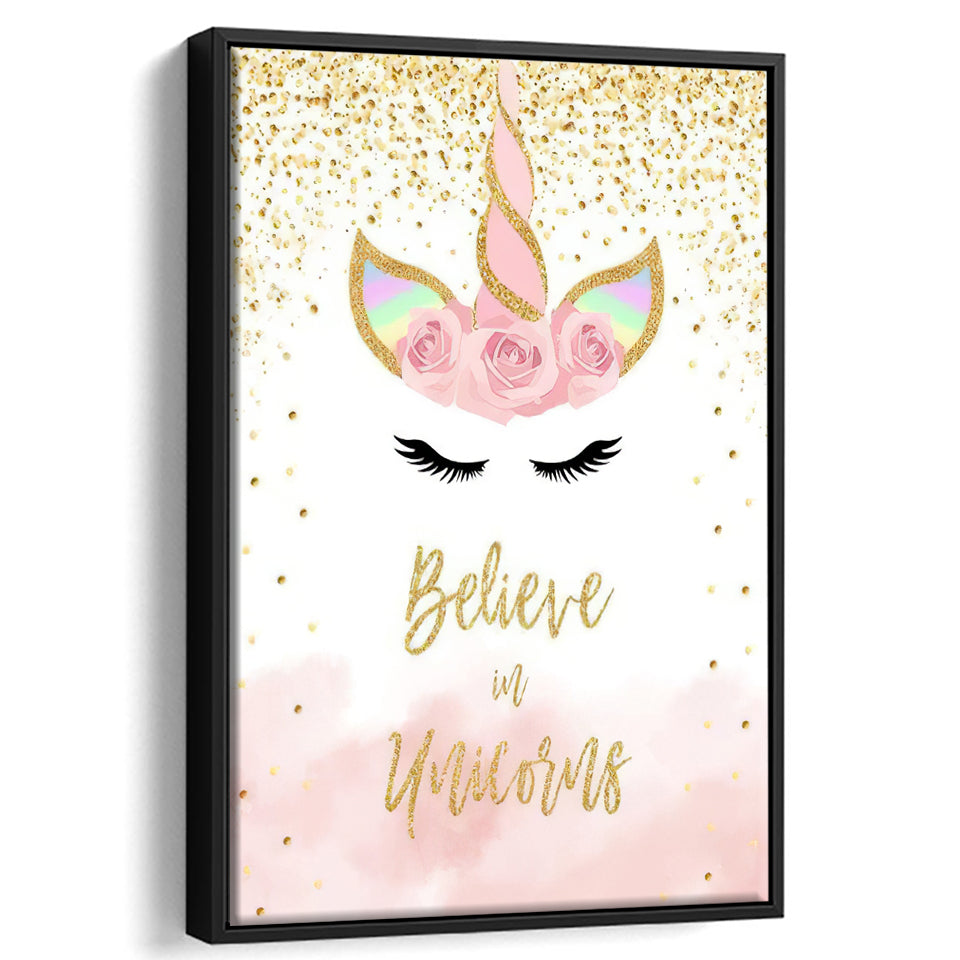 Pink Gold Unicorn Framed Canvas Prints - Painting Canvas, Wall Art, Framed Art, Home Decor, Prints for Sale