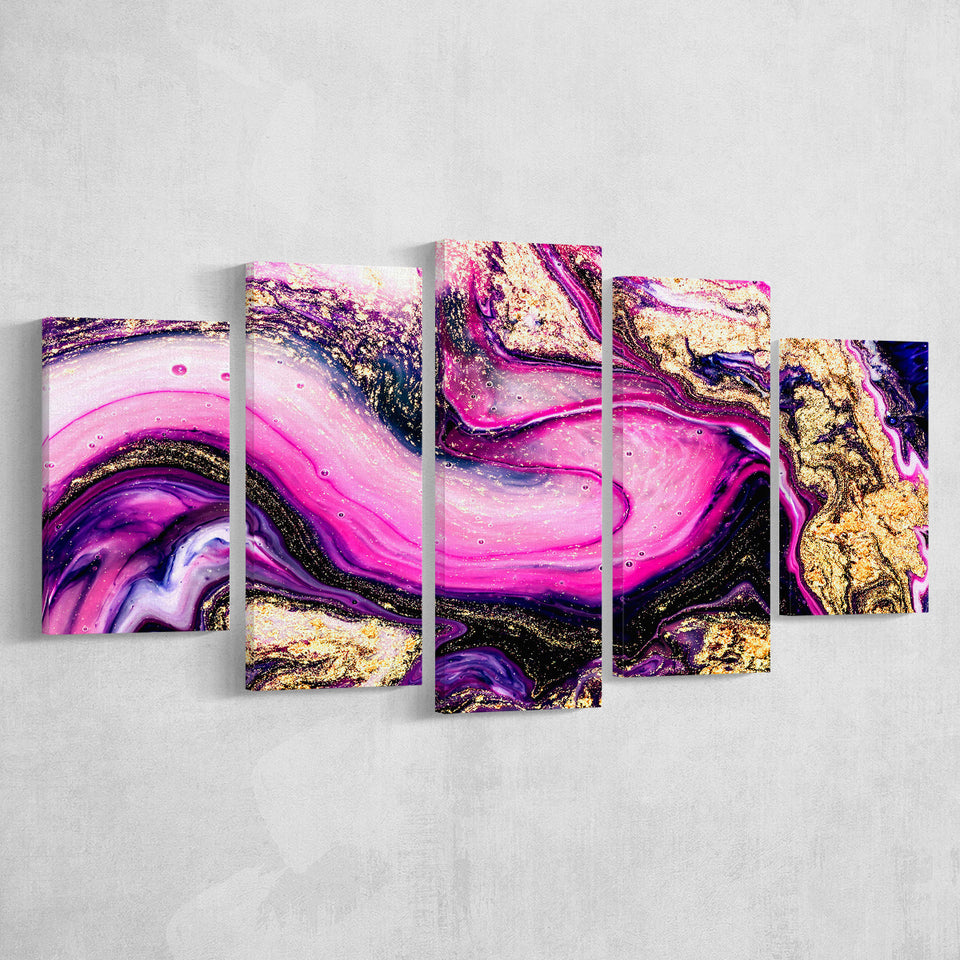 Pink Marble Art 5 Piece Canvas Prints Wall Art Decor, Multi Panels, Mixed Canvas