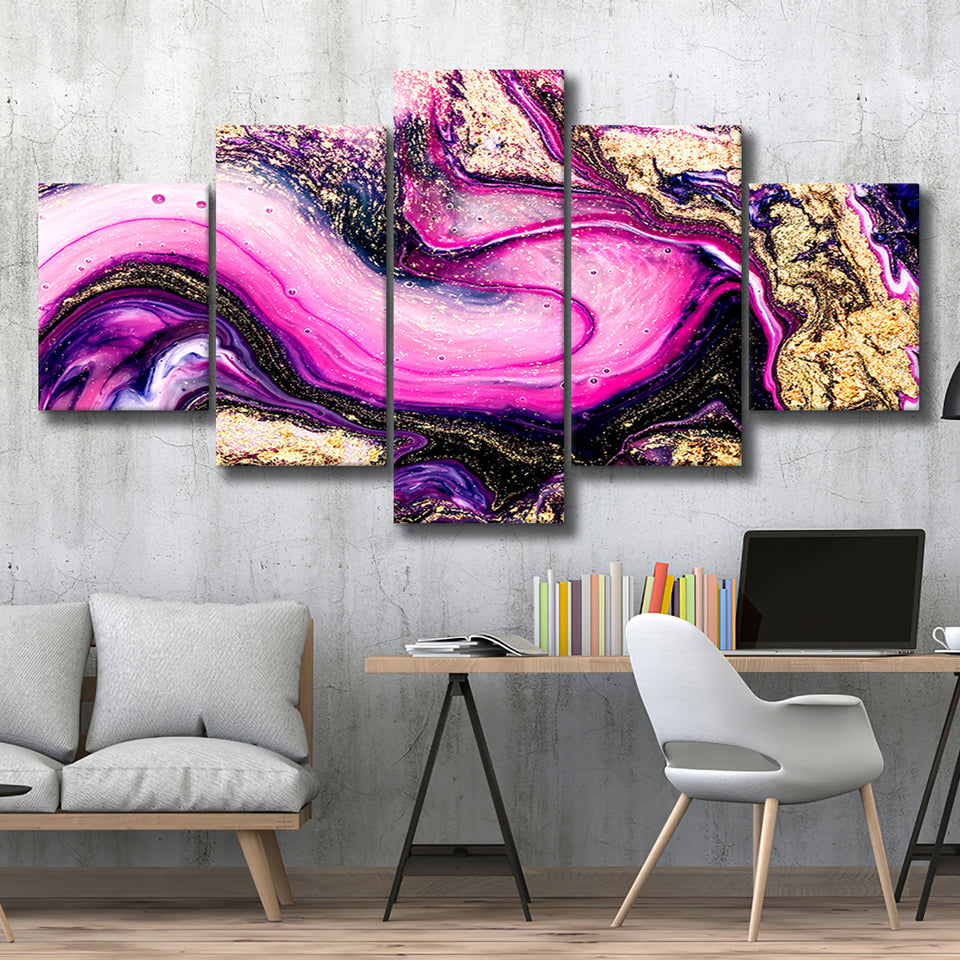 Pink Marble Art 5 Piece Canvas Prints Wall Art Decor, Multi Panels, Mixed Canvas
