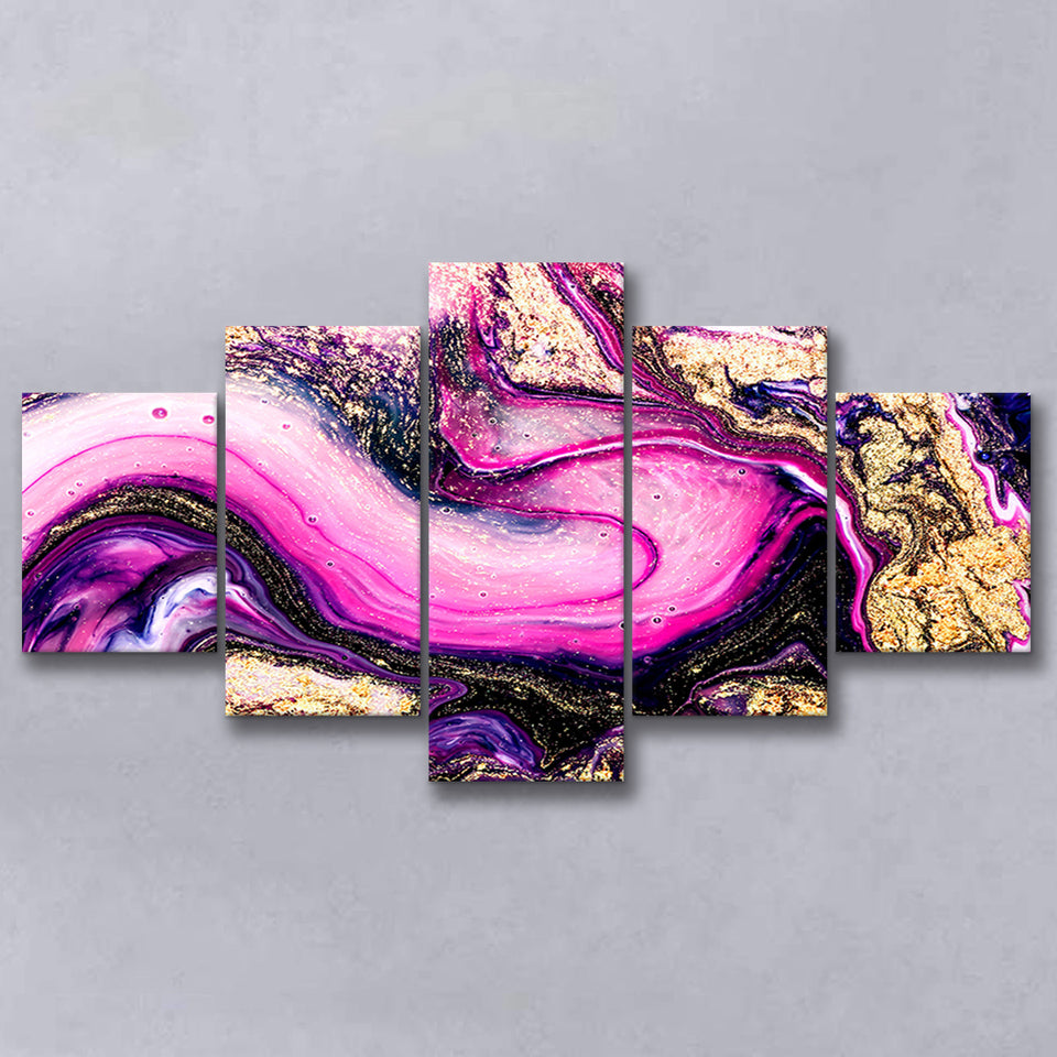 Pink Marble Art 5 Piece Canvas Prints Wall Art Decor, Multi Panels, Mixed Canvas
