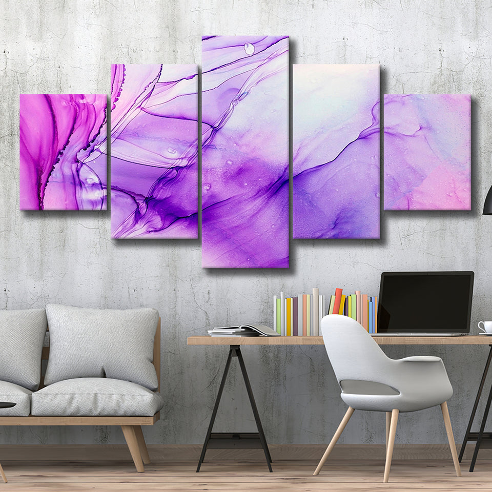 Pink Marble Pink Art 5 Piece Canvas Prints Wall Art Decor, Multi Panels, Mixed Canvas
