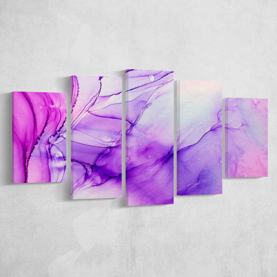 Pink Marble Pink Art 5 Piece Canvas Prints Wall Art Decor, Multi Panels, Mixed Canvas