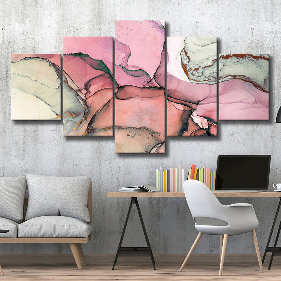 Pink Marble Wall Art 5 Piece Canvas Prints Wall Art Decor, Multi Panels, Mixed Canvas