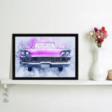 Pink Vintage Car Watercolor Framed Canvas Wall Art - Canvas Prints, Framed Art, Prints for Sale, Canvas Painting