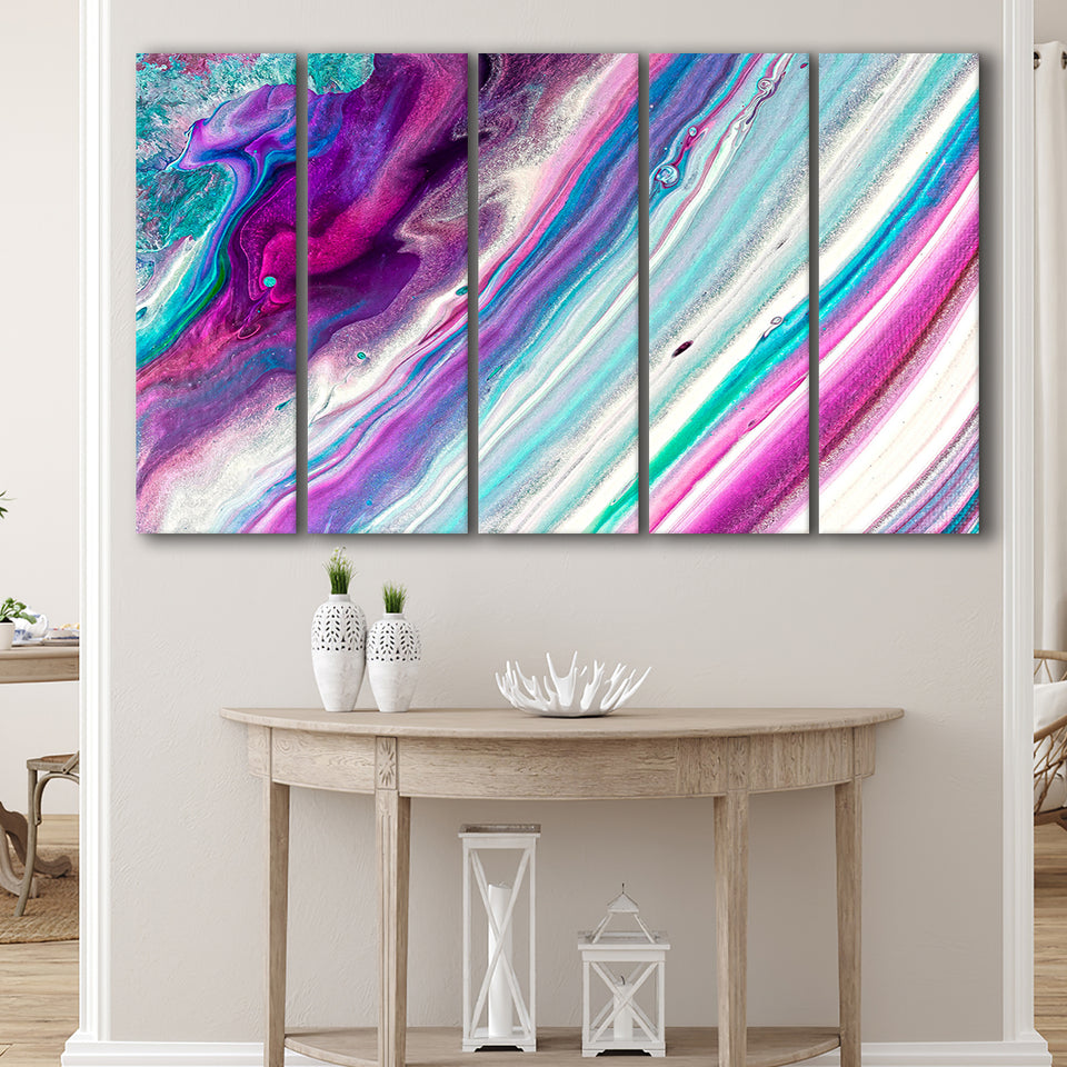 Pink Blue Marble Colorful 5 Piece B Canvas Prints Wall Art, Multi Panels,Large Canvas