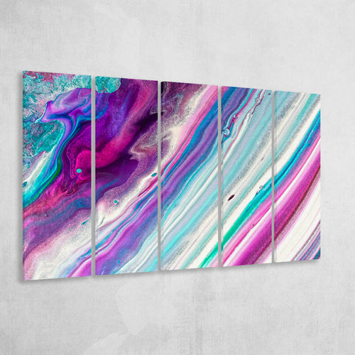 Pink Blue Marble Colorful 5 Piece B Canvas Prints Wall Art, Multi Panels,Large Canvas