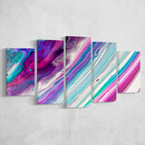 Pink Blue Marble Colorful 5 Piece Canvas Prints Wall Art Decor, Multi Panels, Mixed Canvas