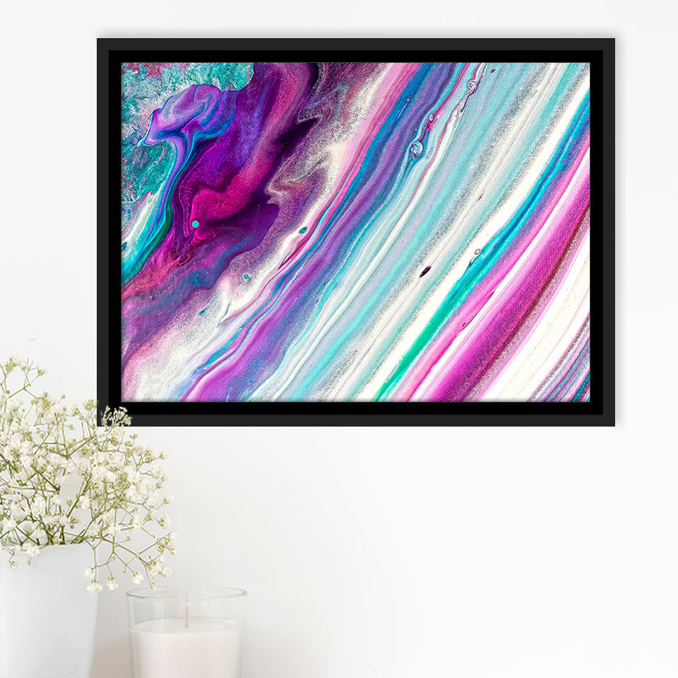 Pink Blue Marble Colorful Framed Canvas Prints Wall Art Decor, Framed Picture, Floating Frame