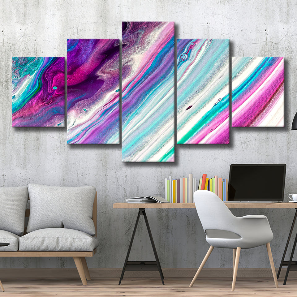 Pink Blue Marble Colorful 5 Piece Canvas Prints Wall Art Decor, Multi Panels, Mixed Canvas