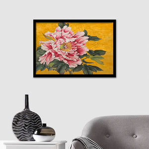 Pink Peony On A Gold Background Framed Wall Art - Framed Prints, Art Prints, Print for Sale, Painting Prints