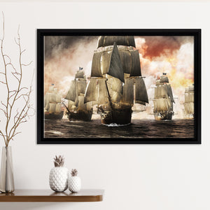 Pirate Fleet Framed Canvas Prints Wall Art - Painting Canvas, Home Wall Decor, Prints for Sale,Black Frame
