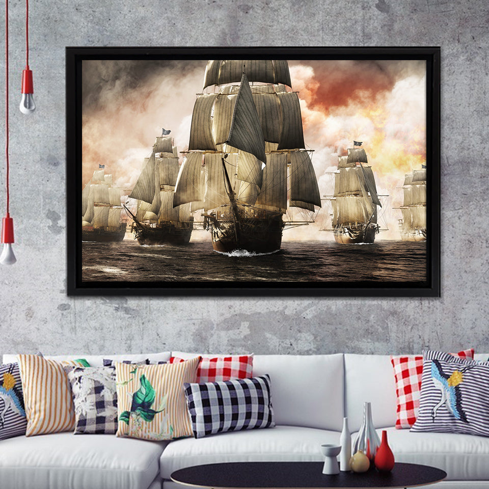 Pirate Fleet Framed Canvas Prints Wall Art - Painting Canvas, Home Wall Decor, Prints for Sale,Black Frame