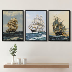 Pirate Ship Ocean Set of 3 Piece Framed Canvas Prints Wall Art Decor