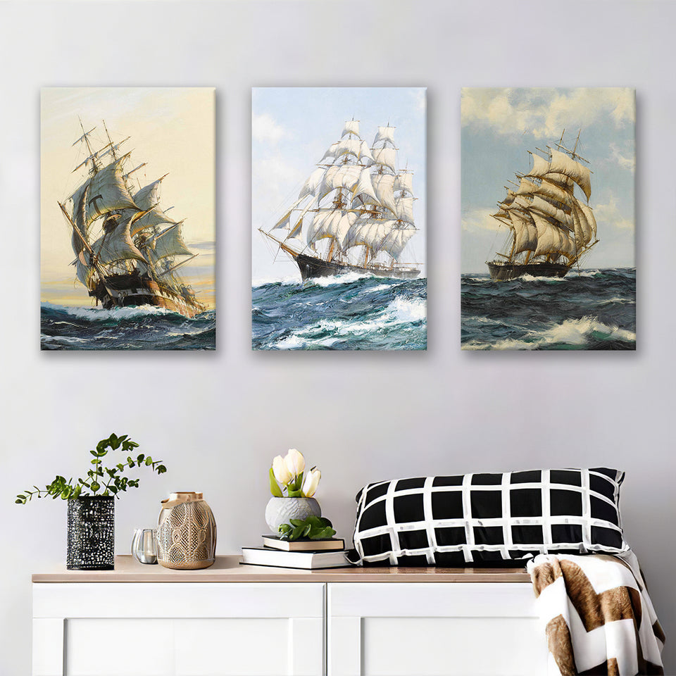Pirate Ship Ocean Canvas Set of 3 Piece Canvas Prints Wall Art Decor