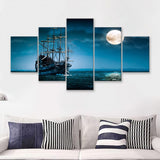 Pirate Ship The Flying Dutchman Ghost Ship 5 Piece Canvas Prints Wall Art - Painting Prints, Wall Decor,Multi Panel