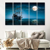 Pirate Ship The Flying Dutchman Ghost Ship 5 Piece Canvas Prints Wall Art - Painting Prints, Wall Decor,Multi Panels