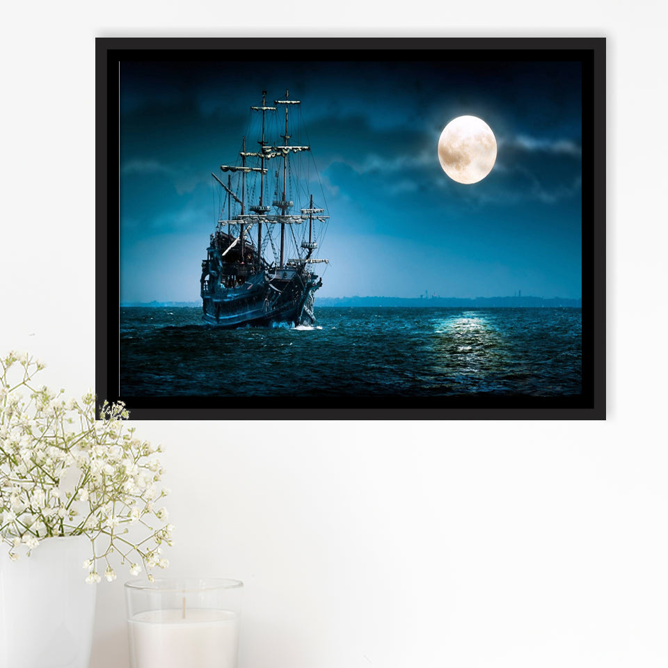 Pirate Ship The Flying Dutchman Ghost Ship Framed Canvas Prints Wall Art - Painting Prints, Wall Decor, Floating Frame