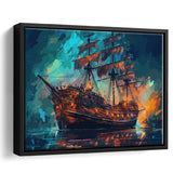 Pirate Ship Wall Art, Ship Canvas, Sailing Ship Painting Framed Canvas Prints Wall Art, Floating Frame, Large Canvas Home Decor