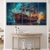 Pirate Ship Wall Art, Ship Canvas, Sailing Ship Painting, 5 Panel B Canvas Prints Wall Art, Extra Large Canvas Decor