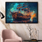 Pirate Ship Wall Art, Ship Canvas, Sailing Ship Painting Framed Canvas Prints Wall Art, Floating Frame, Large Canvas Home Decor
