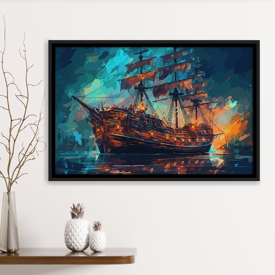 Pirate Ship Wall Art, Ship Canvas, Sailing Ship Painting Framed Canvas Prints Wall Art, Floating Frame, Large Canvas Home Decor