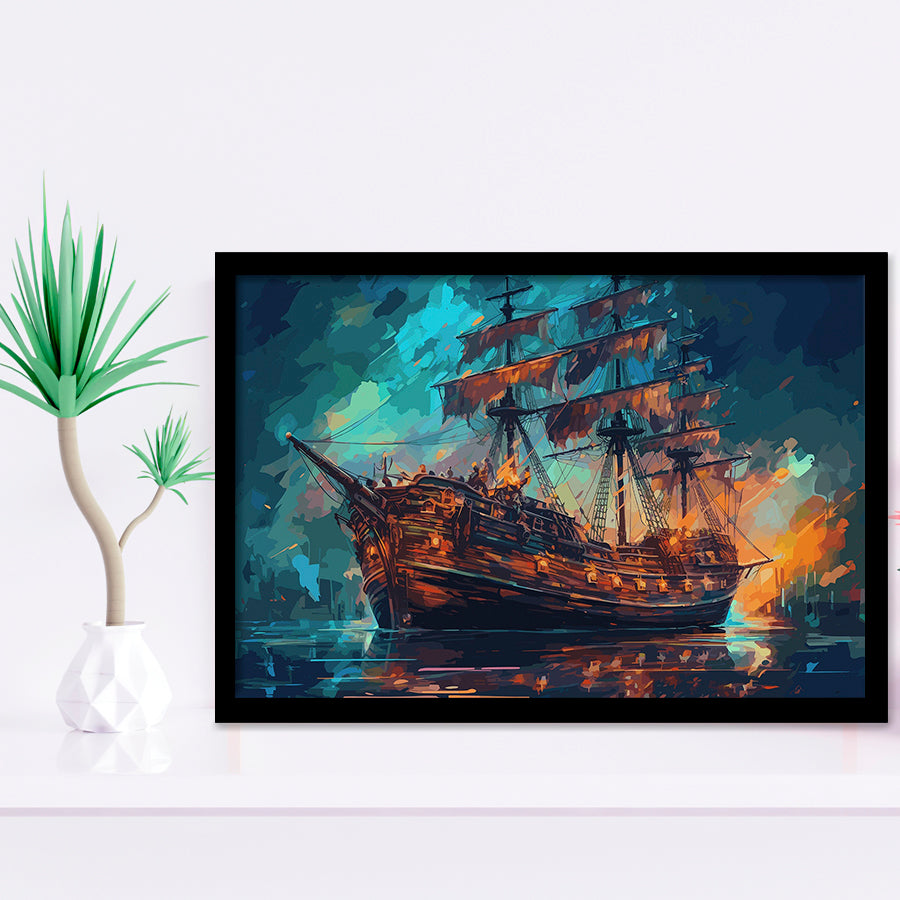Pirate Ship Wall Art, Ship Canvas, Sailing Ship Painting Framed Art Prints Wall Decor, Framed Picture, Large Art Prints