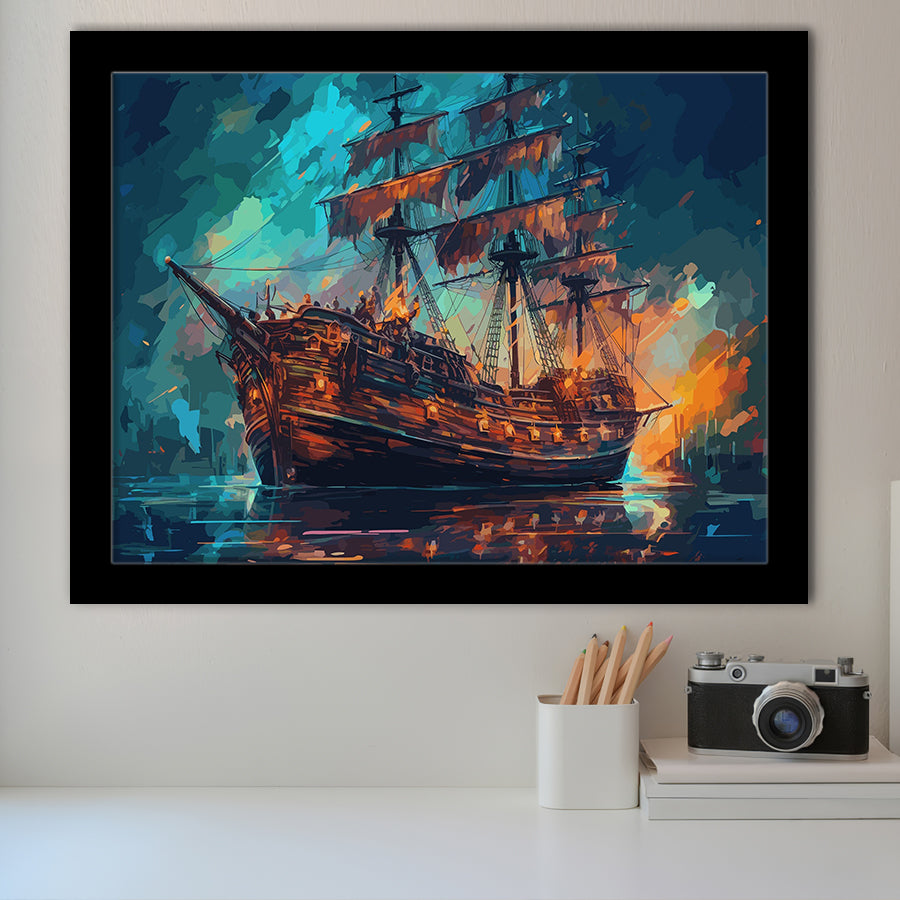 Pirate Ship Wall Art, Ship Canvas, Sailing Ship Painting Framed Art Prints Wall Decor, Framed Picture, Large Art Prints