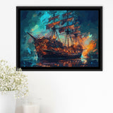 Pirate Ship Wall Art, Ship Canvas, Sailing Ship Painting Framed Canvas Prints Wall Art, Floating Frame, Large Canvas Home Decor