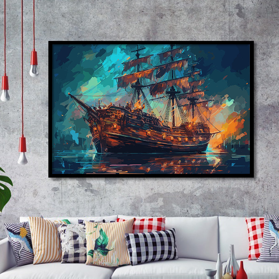 Pirate Ship Wall Art, Ship Canvas, Sailing Ship Painting Framed Art Prints Wall Decor, Framed Picture, Large Art Prints