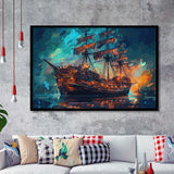 Pirate Ship Wall Art, Ship Canvas, Sailing Ship Painting Framed Art Prints Wall Decor, Framed Picture, Large Art Prints