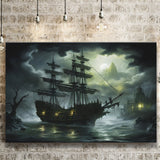 Pirate Shipping Sailing In The Moonlight Canvas Prints Wall Art Home Decor, Painting Canvas, Living Room Wall Decor