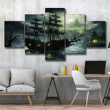 Pirate Shipping Sailing In The Moonlight 5 Panels Canvas Prints Wall Art Home Decor, Large Mixed Canvas