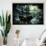 Pirate Shipping Sailing In The Moonlight Framed Canvas Prints Wall Art Home Decor, Painting Canvas, Floating Frame