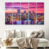 Pittsburgh City at Night Pittsburgh 5 Piece B Canvas Prints Wall Art Decor - Painting Canvas, Multi Panels