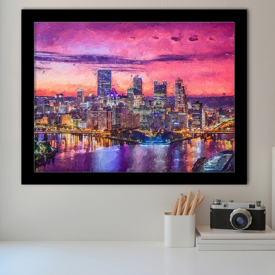 Pittsburgh City at Night Pittsburgh Framed Art Prints Wall Decor - Painting Prints, Framed Picture, Home Decor