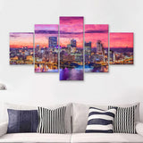 Pittsburgh City at Night Pittsburgh 5 Piece Canvas Prints Wall Art Decor - Painting Canvas, Multi Panels