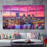 Pittsburgh City at Night Pittsburgh 5 Piece B Canvas Prints Wall Art Decor - Painting Canvas, Multi Panels