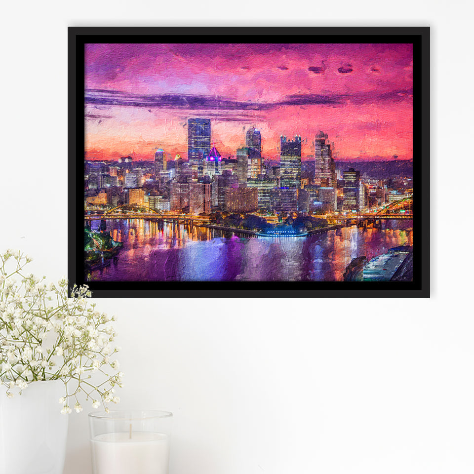 Pittsburgh City at Night Pittsburgh Framed Canvas Prints Wall Art Decor - Paiting Canvas, Art Prints, Floating Frame