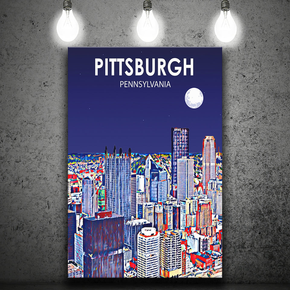 Pittsburgh Pennsylvania Art Night Landscape ,City Art Print, Large Canvas, Canvas Print Wall Art Home Decor